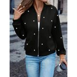 Sidelya Concept Kadın Uzun Kollu Önden Fermuarlı Incili Kısa Modal Ceket - L - XL - Siyah