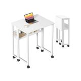 Sidney Kitaplık Raflı Katlanır Masa 70 Cm Tekerli Bilgisayar Masası Laptop Masası Beyaz Beyaz - Beyaz