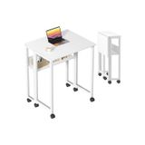 Sidney Kitaplık Raflı Katlanır Masa 70 Cm Tekerli Bilgisayar Masası Laptop Masası Beyaz