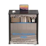 Sidney Kitaplık Raflı Katlanır Masa 70 cm Tekerli Bilgisayar Masası Laptop Masası, Siyah - Siyah