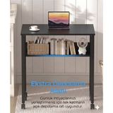 Sidney Kitaplık Raflı Katlanır Masa 70 cm Tekerli Bilgisayar Masası Laptop Masası - Siyah