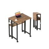 Sidney Kitaplık Raflı Katlanır Masa 70cm Tekerli Bilgisayar Masası Laptop Masası Siyah-Çam