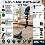 Siemens 18VOLT Çift Akülü Dikey Şarjlı Turbo Başlık ile Etkili Temizlik Elektrik Süpürgesi - Siyah - ÇİFT AKÜLÜ
