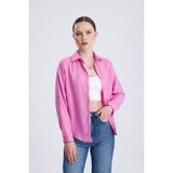 Sienza | Kadın Oversize Basic Gömlek - Rahat Kalıp, Düğmeli Uzun Kollu Günlük Gömlek - Fuşya