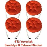 Sıfır312 Yuvarlak Tabure Minderi - Puf Minder 4 Adet - 40 cm Çapında - Kırmızı