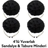 Sıfır312 Yuvarlak Tabure Minderi - Puf Minder 4 Adet - 40 cm Çapında - Siyah