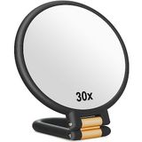 Sifolo 30x Büyüteçli Ayna, Saplı Seyahat El Aynaları - 1X 30X Büyütme ve Ayarlanabilir Saplı/Standlı Çift Taraflı El Aynası, Makyaj için Elde Tutulan Katlanabilir Seyahat Aynası (Siyah)