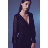 Şifon Kol Bodysuit Bluz - Siyah