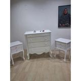 Şifonyer 2 Adet Komodin 90668 Model Aslan Ayak Kayın Parlak Beyaz Porselen Kulp