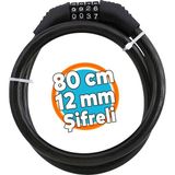 Şifreli Bisiklet Kilidi 80 cm Halat Zincir Çelik Kilit Çap 12 mm Ø Hırsız Önleme Güvenlik 1 Adet - Siyah