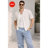 SiFu Tekstil Erkek Polo Yaka Ajurlu Triko Tişört Yazlık Örgü Düğmeli Modern Triko - Ekru - L - XL