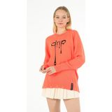 SiFu Tekstil Özel Üretim Owersize Önü Drip Nakışlı Yırtıklı Spor Italyan Kesim Kadın Triko Kazak - 2XL - 822-Turuncu