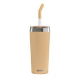 Sigg Helia kahve kupası, taşınabilir (0,45 l / 0,6 l), çift duvarlı yalıtımlı cam pipetli termos bardak, sıcak ve soğuk içecekler için, paslanmaz çelik, Muted Peach
