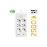 SIGHTZER 6 LI PRİZ 6 Soket 220V 4Usb 5V2.1A 1 Pd 2.1A Şarj Termal Akım Korumalı Priz 2 Metre Kablo Çoklu Priz