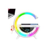 Sıghtzer Bluetooth G Hoparlör Rgb Led Işıklı Speaker Alarm Saat Aux Usb Sd Kart Wireless Şarj Beyaz SGHT-HM-2307