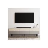 Sign Kapaklı Tv Ünitesi, Tv Sehpası - Metal Ayak - Gri/traverten