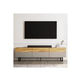 Sıgn Modern Tek Kapaklı Tv Sehpası - 180 Cm - Siyah Metal Ayaklar Gri/Antik Ceviz