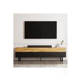 Sıgn Modern Tek Kapaklı Tv Sehpası - 180 Cm - Siyah Metal Ayaklar Siyah/Antik Ceviz