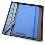 Signator Codex N269 İsme Özel Defterli Set, Mavi Kalem + Mavi Defter + Mavi Çakı, Hediyelik Kutu