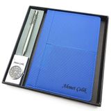 Signator Codex N272 Kişiye Özel Defterli Set, Gümüş Kalem, Mavi Defter, Gümüş Çakmak, Hediyelik Kutu