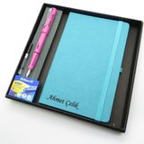 Signator Codex N306 Kişiye Özel Defterli Set, Pembe Dolma Kalem, Turkuaz Defter, Yedek Kartuş