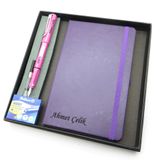 Signator Codex N320 Kişiye Özel Defterli Set, Pembe Dolma Kalem, Mor Defter, Yedek Kartuş, Hediyelik Kutu