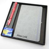 Signator Codex N324 Kişiye Özel Defterli Set, Kırmızı Dolma Kalem, Gri Defter, Yedek Kartuş