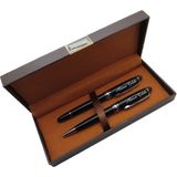 Signator® M566 Parlak Siyah Krom Kalem Seti | Roller + Tükenmez Kalem | Isme Özel Kalem | Hediyelik Kalem
