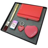 Signator Pius İsme Özel Kartvizitlik Seti, 32 GB USB Bellek + Çakmak + Not Defteri + Anahtarlık + Kalem + El Aynası, Kırmızı