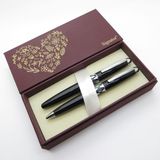 Signator® S259 Sedef Detaylı Siyah Lake Roller Kalem + Tükenmez Kalem Set İsme Özel Kalem Hediyelik Kalem
