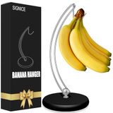 Signice Muz Tutucu Stand - Ahşap Tabanlı En Yeni Patentli Modern Muz Ağacı Askısı Ev Mutfak Kullanımı için Paslanmaz Çelik Muz Rafı, Devrilmez (Siyah Gümüş)