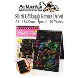 Sihirli Gokkusagi Kazima Defteri A5 15X20 Cm 1 Paket 10 Sayfa Scratch Note Spralli Siyah Sihirli Resim Defteri