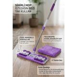 Sihirli Mop İstediğin Bezi Tak Kullan Mandallı Mop Teleskopik Saplı +1 Yedek Bez Hediyeli (Yer Cam Temizliği) - Mor