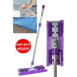 Sihirli Mop Istediğin Bezi Tak Kullan Teleskopik Saplı + Yedek Bez + Cam Bezi - Mor