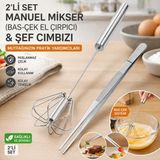 Sihome 2’li Set Manuel Mikser, Bas-Çek El Çırpıcı & Şef Cımbızı – Paslanmaz Çelik Çok Amaçlı Mutfak Seti