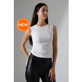 Şiir Bergen Omuz Ve Yandan Asimetrik Tünel Bağcıklı Slim Fit Kolsuz Kadın Bluz & Top - Ekru