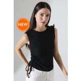 Şiir Bergen Omuz Ve Yandan Asimetrik Tünel Bağcıklı Slim Fit Kolsuz Kadın Bluz & Top - Siyah