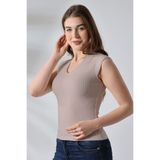 Şiir Dolores Slim Kalıp Yumuşak Dokulu Ay Kollu Esnek Jakar Örme Basic Top & Bluz - Bej