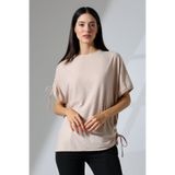 Şiir Flores Kadın Soft Touch Yarasa Kol Sağ Omuz Ve Sol Etek Tünel Bağcık Diagonal Jakar Örme Bluz - Bej