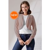 Şiir Hummer Kadın Yumuşak Dokulu Jakarlı Penye Reglan Uzun Kollu Oval Etek Kısa Hırka & Bolero - Vizon