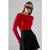 Şiir Jerdev Kadın Soft Touch Slim Fit Kayık Yaka Uzun Kollu Bluz & Top - Mercan