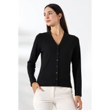 Şiir Kambia Kadın Yumuşak Dokulu Slim Fit Uzun Kollu Düğmeli Basic Klasik Hırka - Siyah