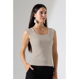 Şiir Leon Slim Kalıp U Yaka Ay Kollu Esnek Basic Kaşkorse Kadın Top & Bluz & Tshirt - Bej