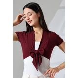 Şiir Mattru Kadın Slim Fit Soft Touch Kısa Kollu Önden Bağlamalı Kısa Penye Hırka & Bolero - Bordo