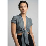 Şiir Mattru Kadın Slim Fit Soft Touch Kısa Kollu Önden Bağlamalı Kısa Penye Hırka & Bolero - Füme