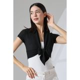 Şiir Mattru Kadın Slim Fit Soft Touch Kısa Kollu Önden Bağlamalı Kısa Penye Hırka & Bolero - Siyah
