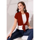 Şiir Mondi Kadın Slim Fit Penye Kısa Kollu Önden Bağlamalı Kısa Hırka & Bolero - Bordo