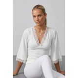 Şiir QUIT Slim Fit Bele Oturan V Yaka Dantel Detaylı Volan Kollu Kadın Bluz & Top & Tshirt - Ekru