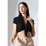 Şiir Rocha Kadın Slim Fit Yumuşak Dokulu Önden Bağlamalı Bluz & Hırka & Bolero - Siyah