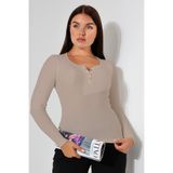 Şiir Ruvi Kadın U Yaka Patlı Uzun Kollu Penye Bluz & Body & Tshirt & Tişört - Vizon